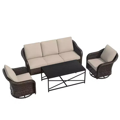 Ensemble de jardin extérieur: canapé 3 places, 2 fauteuils berçants pivotants et table basse pour un confort par tous – Sanzelize Design