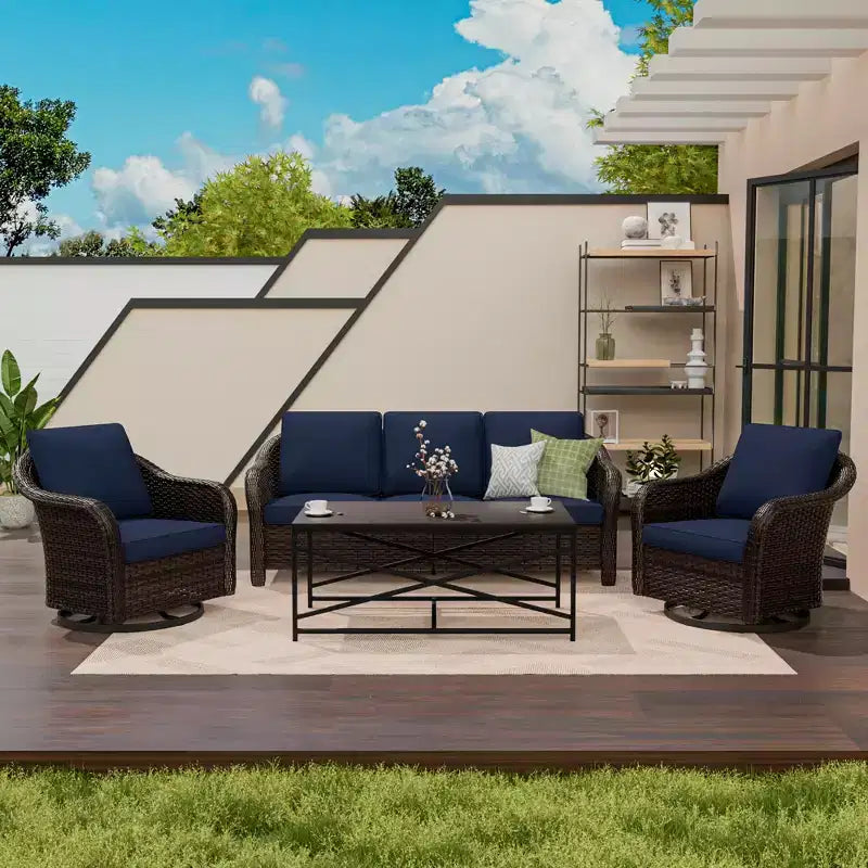 Ensemble de jardin extérieur: canapé 3 places, 2 fauteuils berçants pivotants et table basse pour un confort par tous – Sanzelize Design