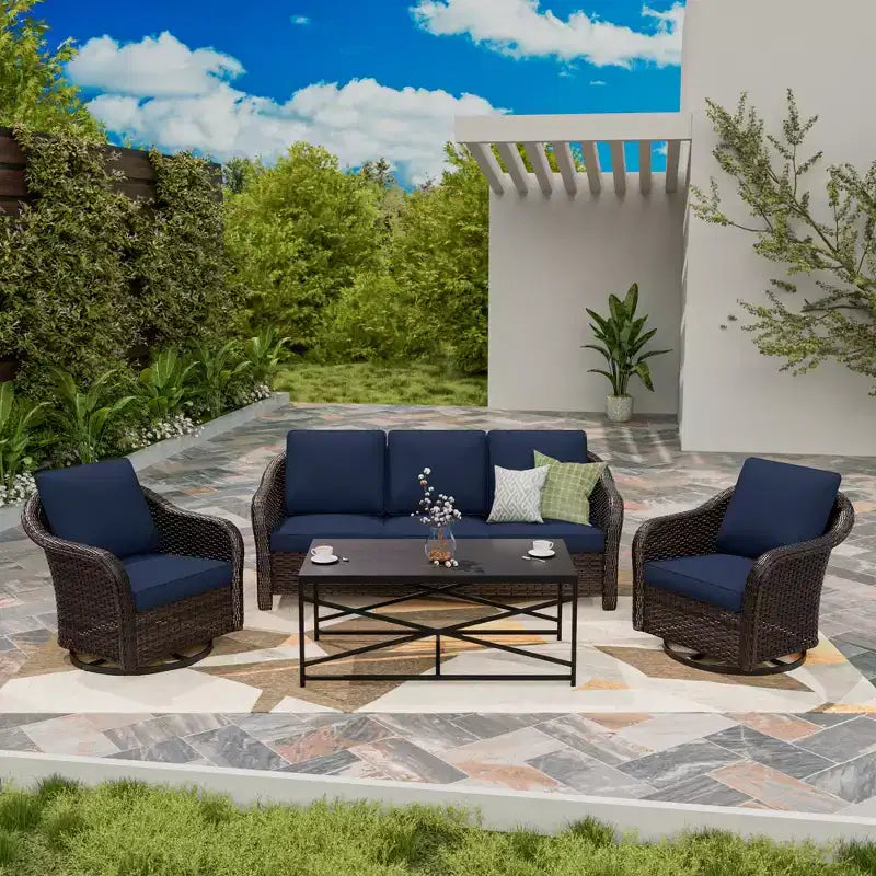 Ensemble de jardin extérieur: canapé 3 places, 2 fauteuils berçants pivotants et table basse pour un confort par tous – Sanzelize Design
