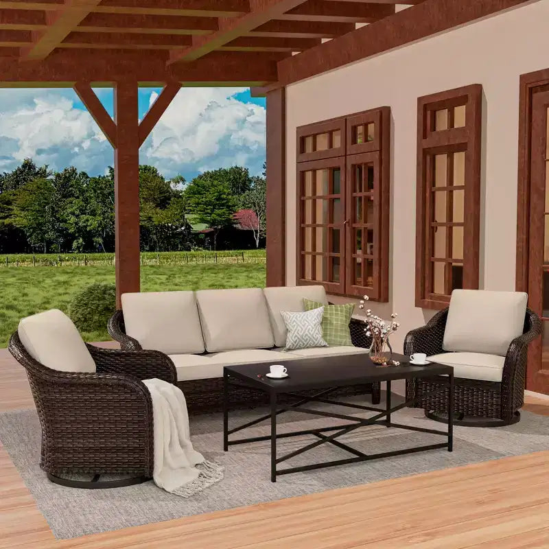 Ensemble de jardin extérieur: canapé 3 places, 2 fauteuils berçants pivotants et table basse pour un confort par tous – Sanzelize Design