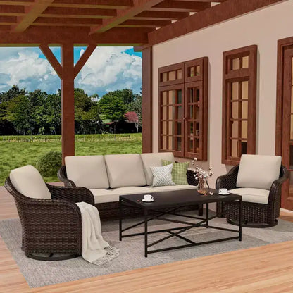 Ensemble de jardin extérieur: canapé 3 places, 2 fauteuils berçants pivotants et table basse pour un confort par tous – Sanzelize Design