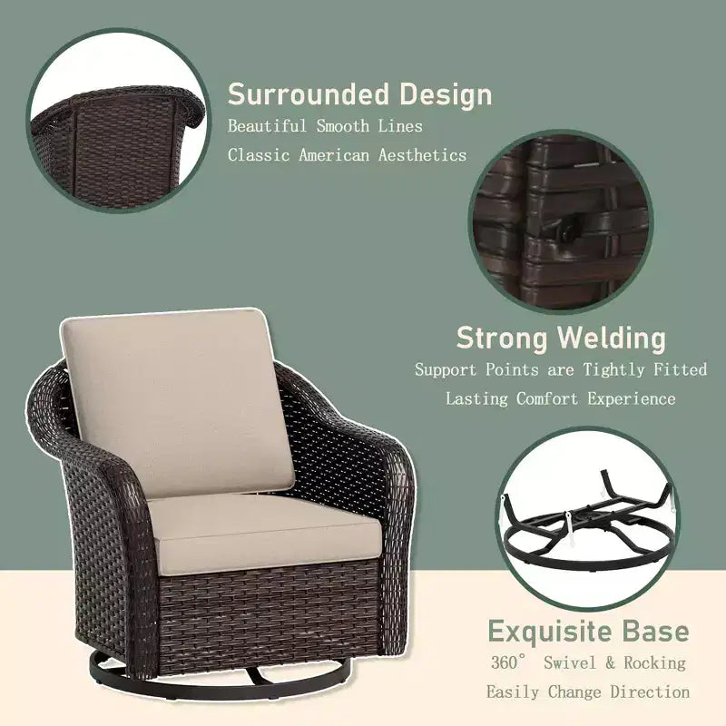 Ensemble de jardin extérieur: canapé 3 places, 2 fauteuils berçants pivotants et table basse pour un confort par tous – Sanzelize Design