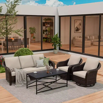 Ensemble de jardin extérieur: canapé 3 places, 2 fauteuils berçants pivotants et table basse pour un confort par tous – Sanzelize Design