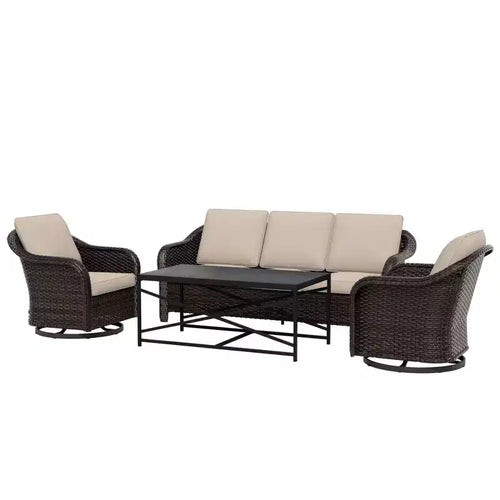 Ensemble de jardin extérieur: canapé 3 places, 2 fauteuils berçants pivotants et table basse pour un confort par tous – Sanzelize Design
