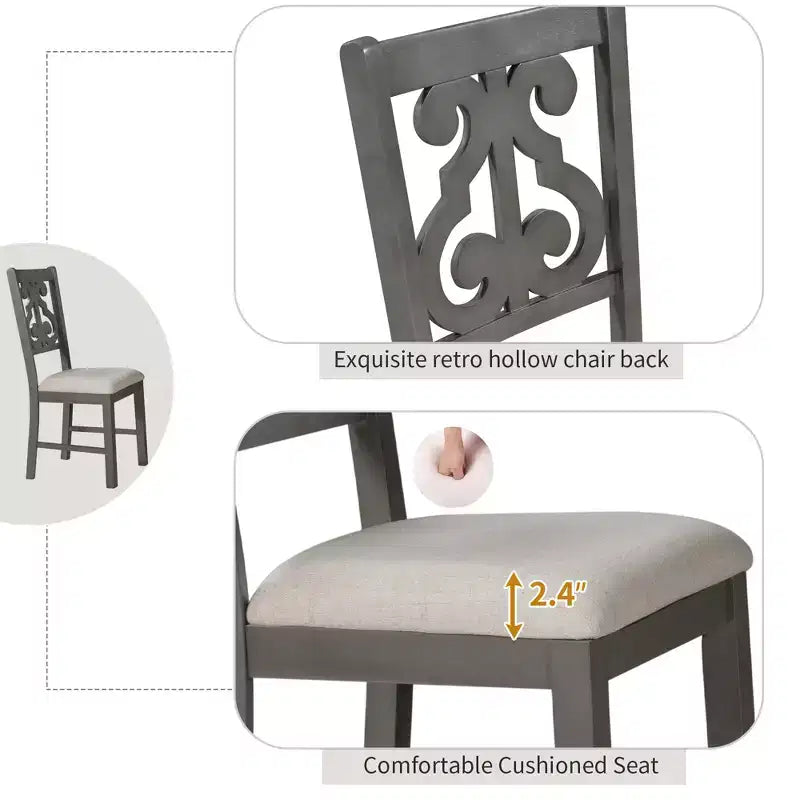 Ensemble de salle à manger rond 5 pièces en bois avec pieds de forme spéciale et dossier de chaise évidé au design – Sanzelize Design