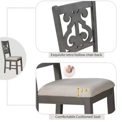 Ensemble de salle à manger rond 5 pièces en bois avec pieds de forme spéciale et dossier de chaise évidé au design – Sanzelize Design