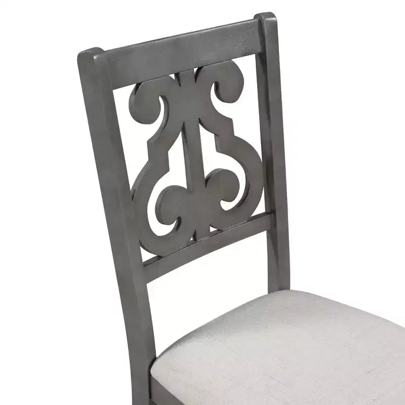 Ensemble de salle à manger rond 5 pièces en bois avec pieds de forme spéciale et dossier de chaise évidé au design – Sanzelize Design