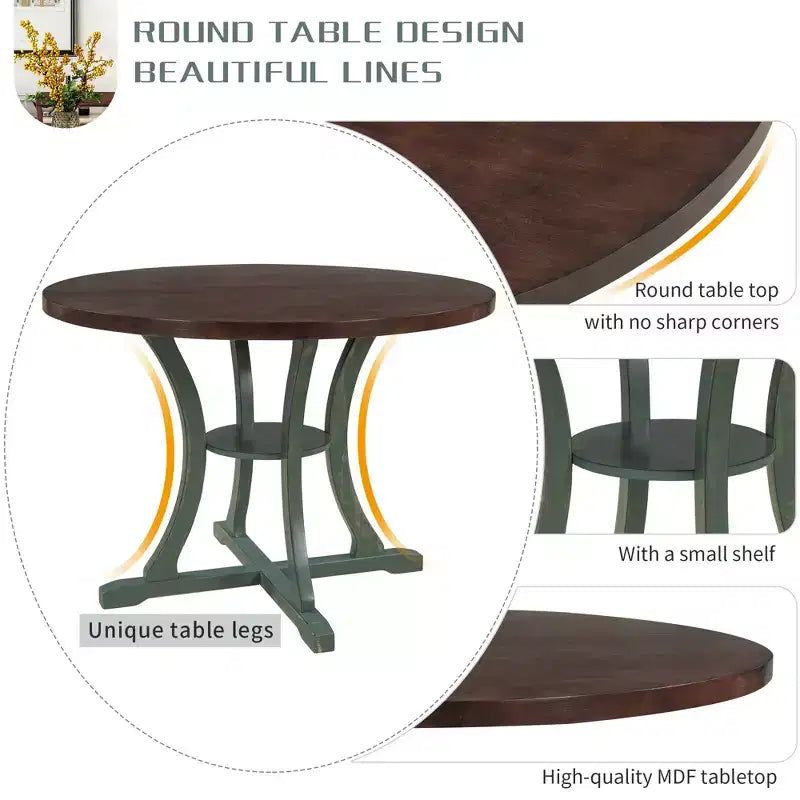 Ensemble de salle à manger rond 5 pièces en bois avec pieds de forme spéciale et dossier de chaise évidé au design – Sanzelize Design