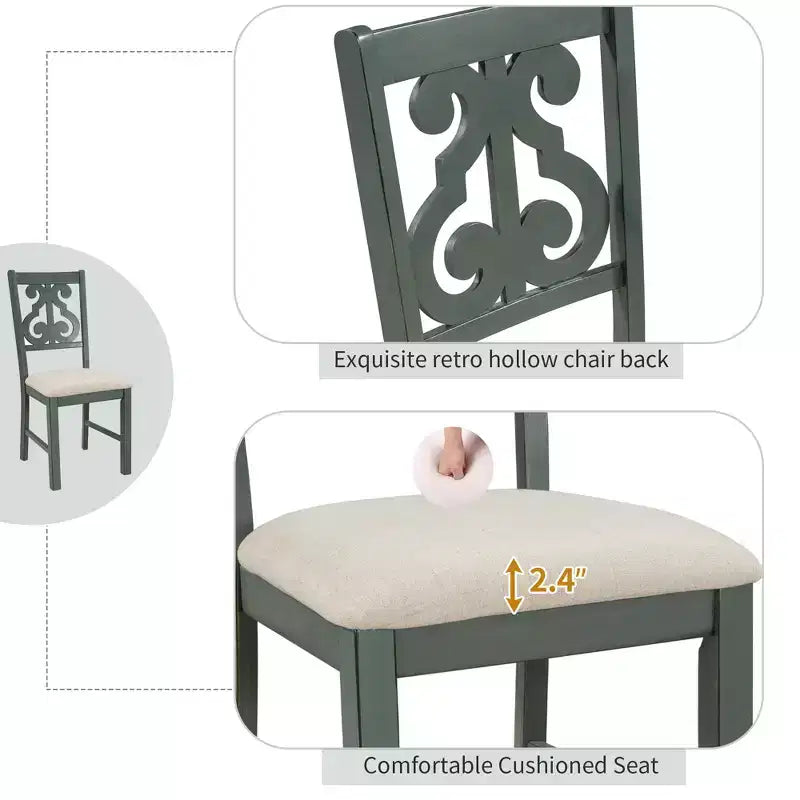 Ensemble de salle à manger rond 5 pièces en bois avec pieds de forme spéciale et dossier de chaise évidé au design – Sanzelize Design