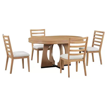 Ensemble de salle à manger rond extensible de ferme pour 4 personnes, table de cuisine ronde en bois avec rallonge – Sanzelize Design