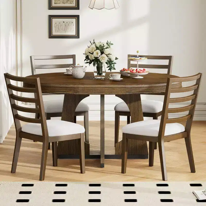 Ensemble de salle à manger rond extensible de ferme pour 4 personnes, table de cuisine ronde en bois avec rallonge – Sanzelize Design