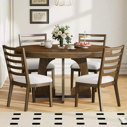 Ensemble de salle à manger rond extensible de ferme pour 4 personnes, table de cuisine ronde en bois avec rallonge – Sanzelize Design