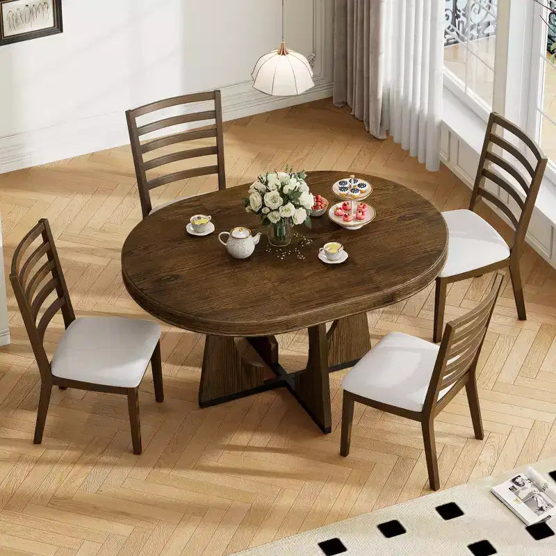 Ensemble de salle à manger rond extensible de ferme pour 4 personnes, table de cuisine ronde en bois avec rallonge – Sanzelize Design