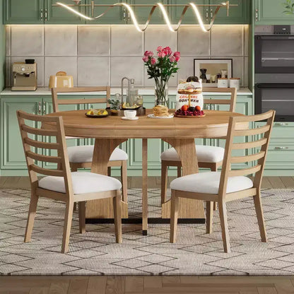 Ensemble de salle à manger rond extensible de ferme pour 4 personnes, table de cuisine ronde en bois avec rallonge – Sanzelize Design
