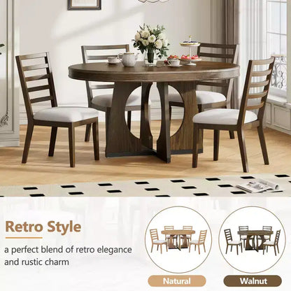 Ensemble de salle à manger rond extensible de ferme pour 4 personnes, table de cuisine ronde en bois avec rallonge – Sanzelize Design