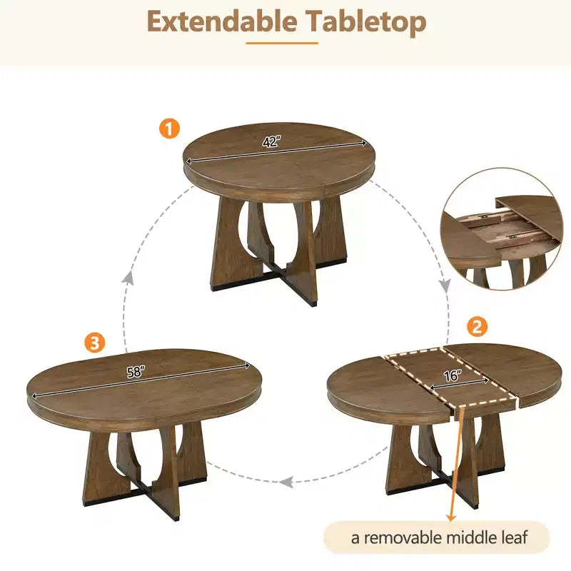 Ensemble de salle à manger rond extensible de ferme pour 4 personnes, table de cuisine ronde en bois avec rallonge – Sanzelize Design