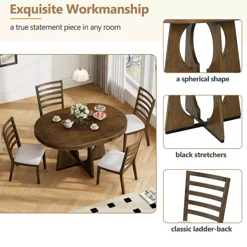 Ensemble de salle à manger rond extensible de ferme pour 4 personnes, table de cuisine ronde en bois avec rallonge – Sanzelize Design