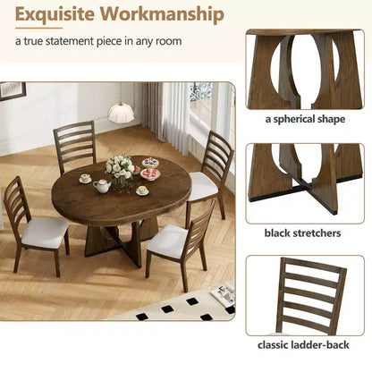 Ensemble de salle à manger rond extensible de ferme pour 4 personnes, table de cuisine ronde en bois avec rallonge – Sanzelize Design