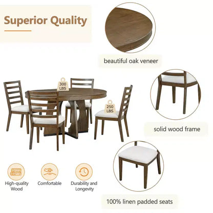 Ensemble de salle à manger rond extensible de ferme pour 4 personnes, table de cuisine ronde en bois avec rallonge – Sanzelize Design