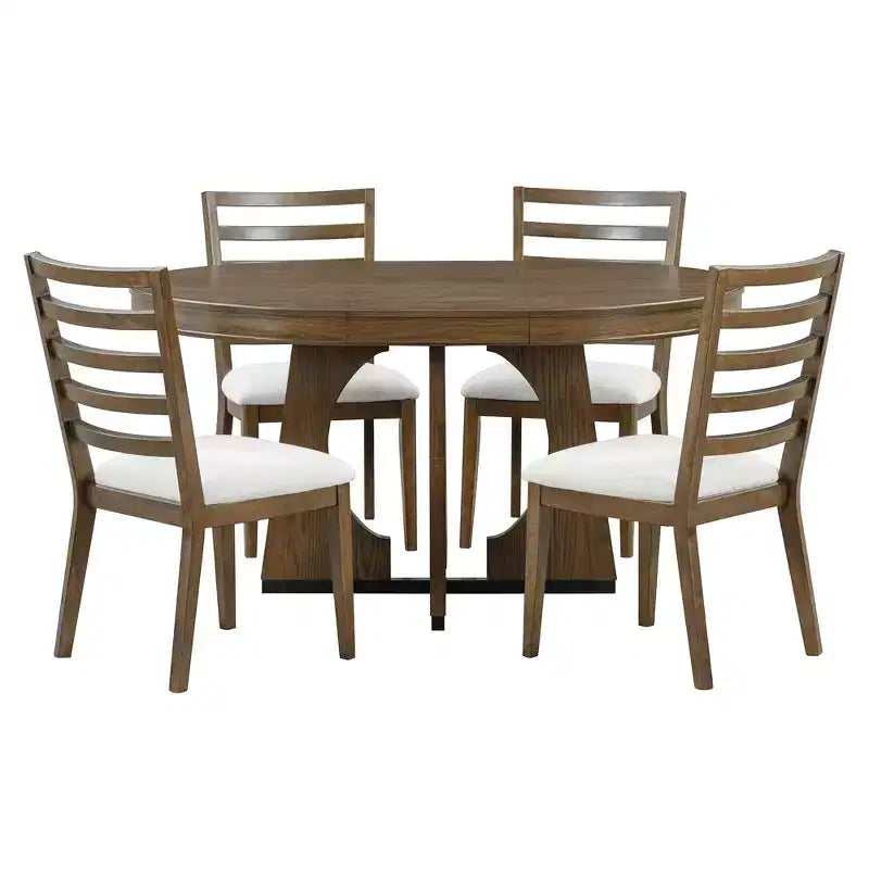 Ensemble de salle à manger rond extensible de ferme pour 4 personnes, table de cuisine ronde en bois avec rallonge – Sanzelize Design