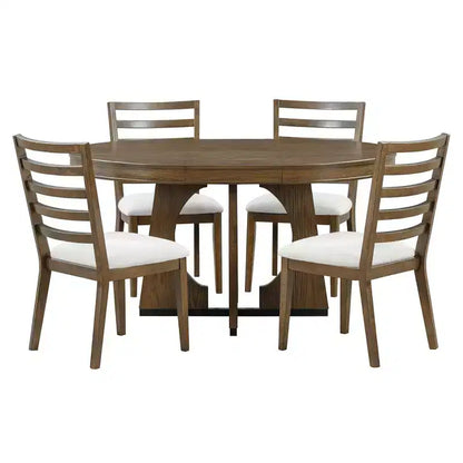 Ensemble de salle à manger rond extensible de ferme pour 4 personnes, table de cuisine ronde en bois avec rallonge – Sanzelize Design