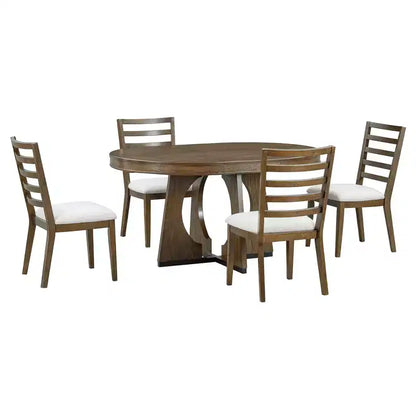 Ensemble de salle à manger rond extensible de ferme pour 4 personnes, table de cuisine ronde en bois avec rallonge – Sanzelize Design