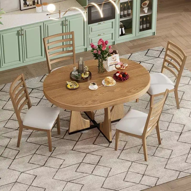 Ensemble de salle à manger rond extensible de ferme pour 4 personnes, table de cuisine ronde en bois avec rallonge – Sanzelize Design