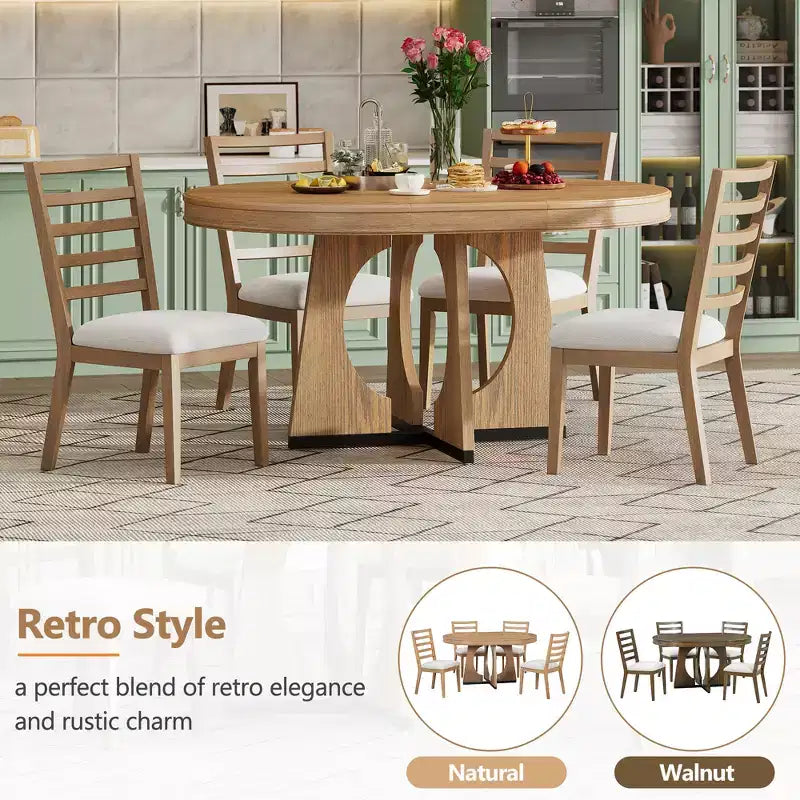 Ensemble de salle à manger rond extensible de ferme pour 4 personnes, table de cuisine ronde en bois avec rallonge – Sanzelize Design