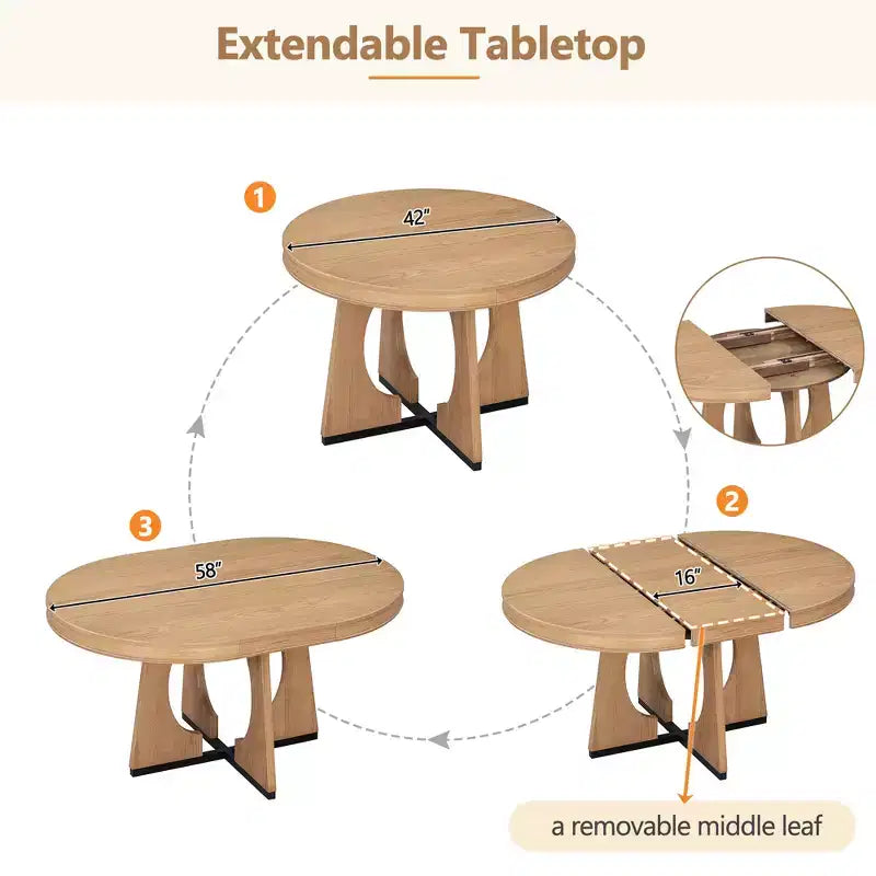 Ensemble de salle à manger rond extensible de ferme pour 4 personnes, table de cuisine ronde en bois avec rallonge – Sanzelize Design