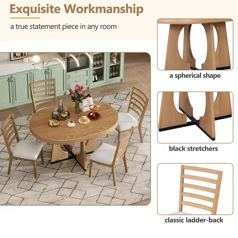 Ensemble de salle à manger rond extensible de ferme pour 4 personnes, table de cuisine ronde en bois avec rallonge – Sanzelize Design
