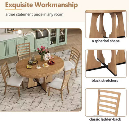 Ensemble de salle à manger rond extensible de ferme pour 4 personnes, table de cuisine ronde en bois avec rallonge – Sanzelize Design