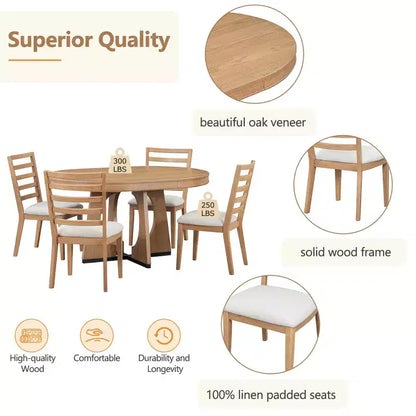 Ensemble de salle à manger rond extensible de ferme pour 4 personnes, table de cuisine ronde en bois avec rallonge – Sanzelize Design