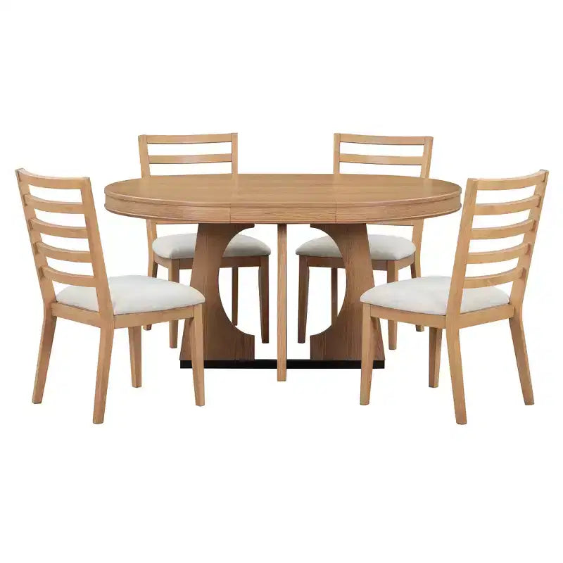 Ensemble de salle à manger rond extensible de ferme pour 4 personnes, table de cuisine ronde en bois avec rallonge – Sanzelize Design