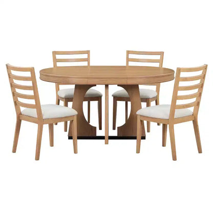Ensemble de salle à manger rond extensible de ferme pour 4 personnes, table de cuisine ronde en bois avec rallonge – Sanzelize Design