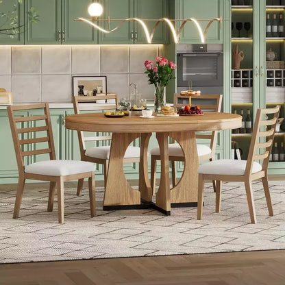 Ensemble de salle à manger rond extensible de ferme pour 4 personnes, table de cuisine ronde en bois avec rallonge – Sanzelize Design