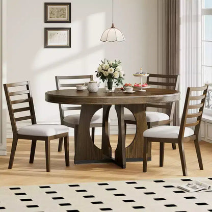 Ensemble de salle à manger rond extensible de ferme pour 4 personnes, table de cuisine ronde en bois avec rallonge – Sanzelize Design