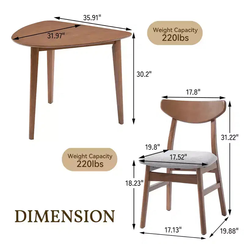 Ensemble de table moderne 3 pièces Delgado avec 2 chaises en bois courbé – Sanzelize Design