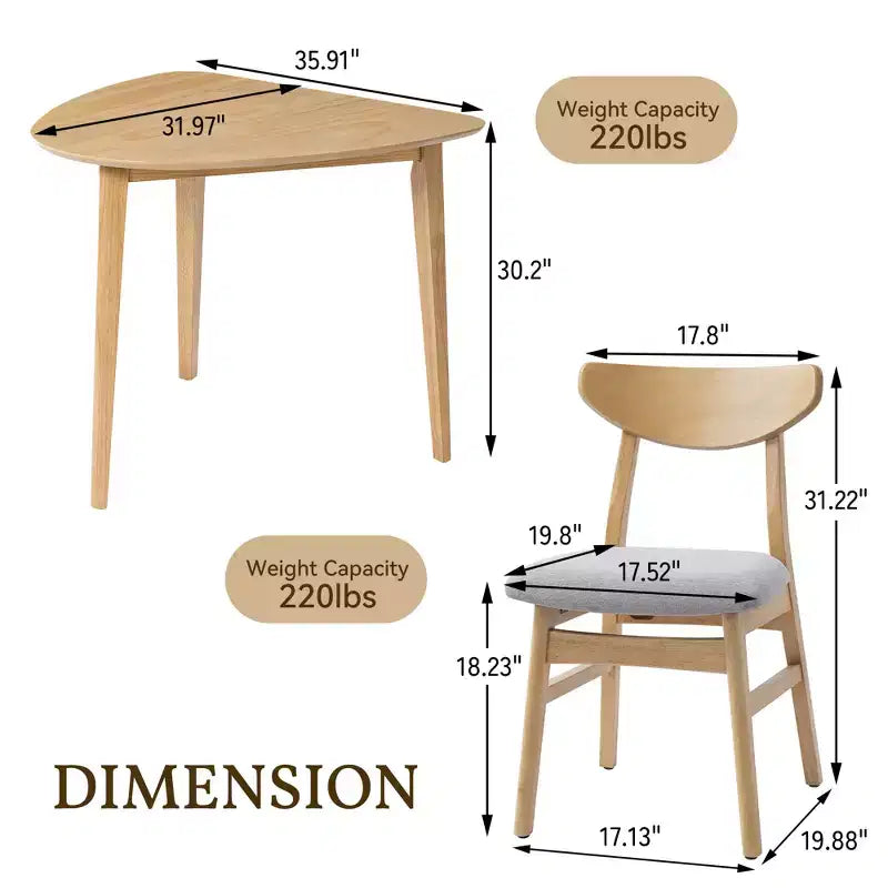 Ensemble de table moderne 3 pièces Delgado avec 2 chaises en bois courbé – Sanzelize Design