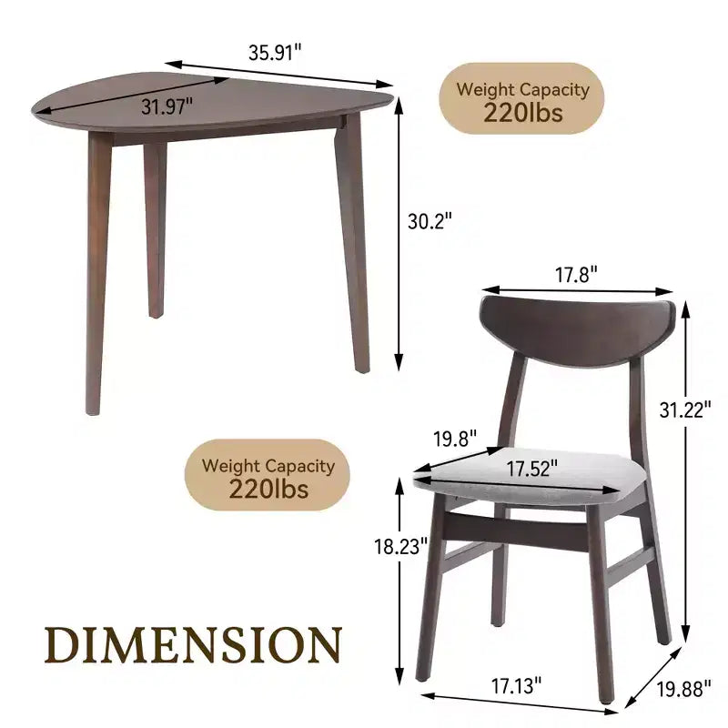 Ensemble de table moderne 3 pièces Delgado avec 2 chaises en bois courbé – Sanzelize Design
