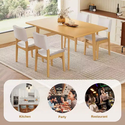 Crawford – Ensemble salle à manger moderne 5 pièces – Table rectangulaire en bois massif et chaises rembourrées en lin – Sanzelize Design