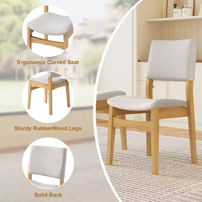 Crawford – Ensemble salle à manger moderne 5 pièces – Table rectangulaire en bois massif et chaises rembourrées en lin – Sanzelize Design