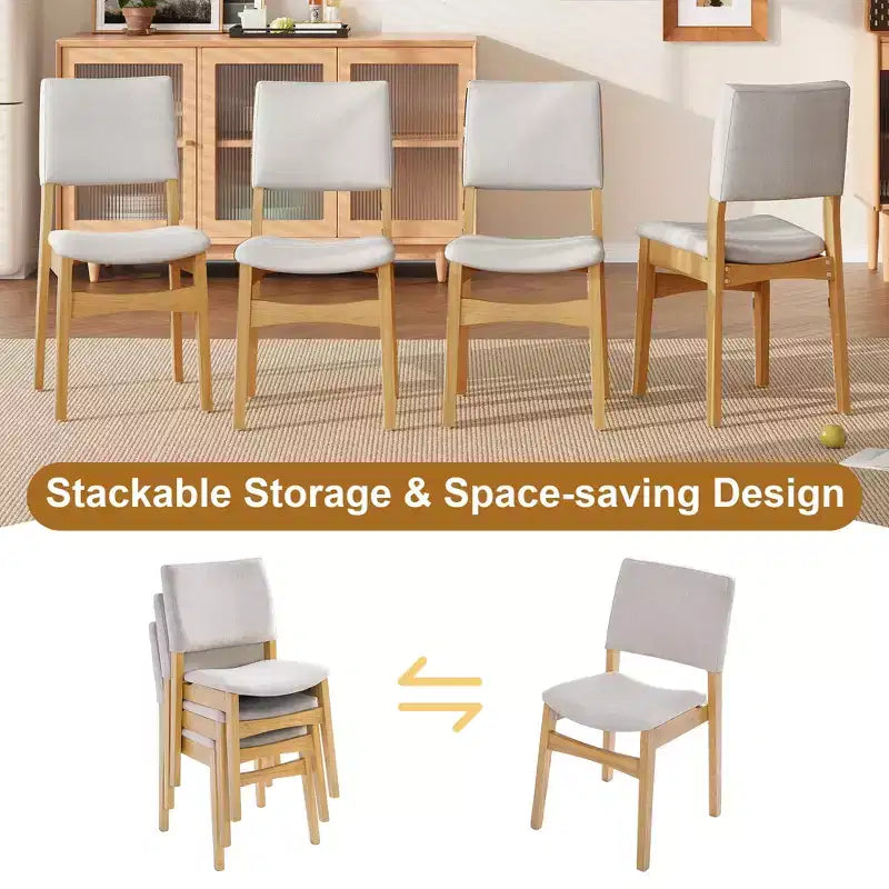 Crawford – Ensemble salle à manger moderne 5 pièces – Table rectangulaire en bois massif et chaises rembourrées en lin – Sanzelize Design