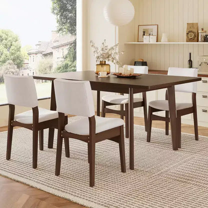 Crawford – Ensemble salle à manger moderne 5 pièces – Table rectangulaire en bois massif et chaises rembourrées en lin – Sanzelize Design