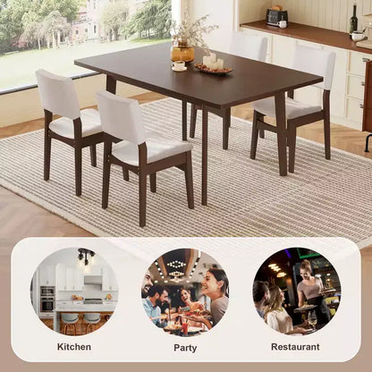 Crawford – Ensemble salle à manger moderne 5 pièces – Table rectangulaire en bois massif et chaises rembourrées en lin – Sanzelize Design