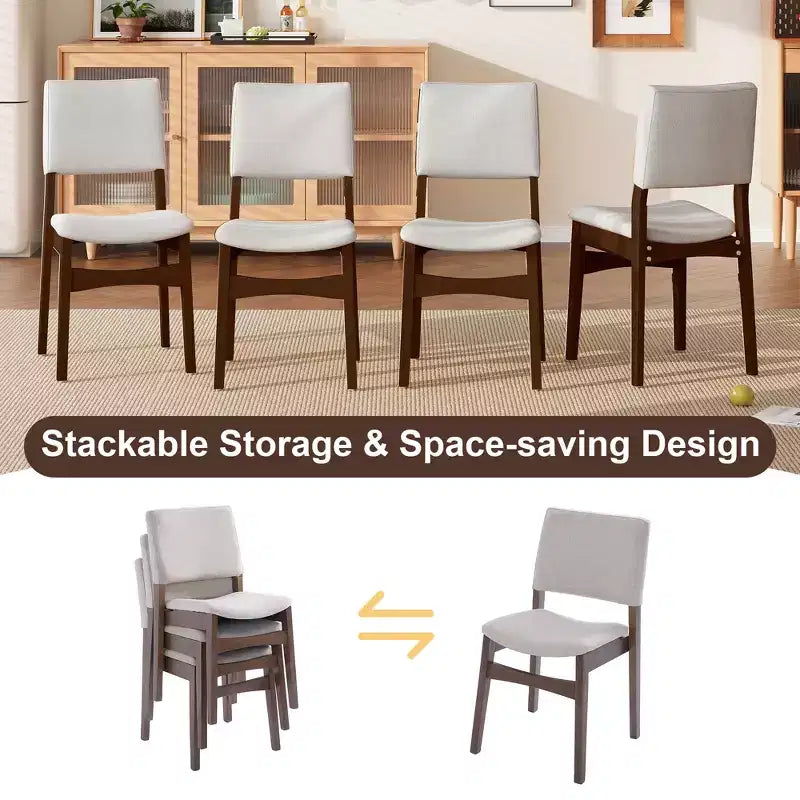 Crawford – Ensemble salle à manger moderne 5 pièces – Table rectangulaire en bois massif et chaises rembourrées en lin – Sanzelize Design