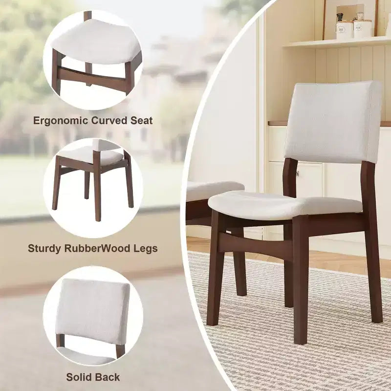 Crawford – Ensemble salle à manger moderne 5 pièces – Table rectangulaire en bois massif et chaises rembourrées en lin – Sanzelize Design