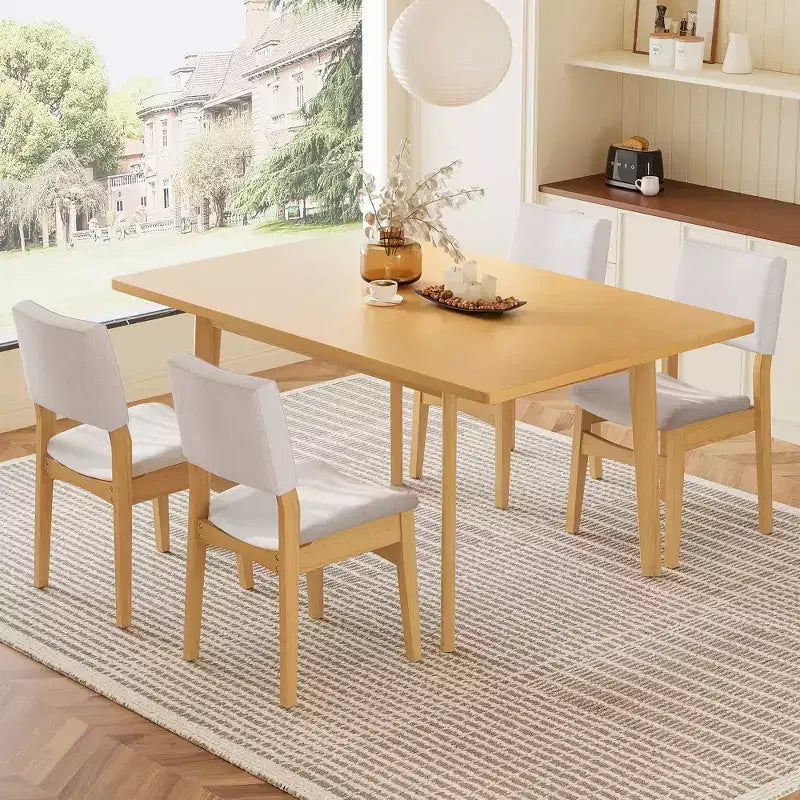 Crawford – Ensemble salle à manger moderne 5 pièces – Table rectangulaire en bois massif et chaises rembourrées en lin – Sanzelize Design