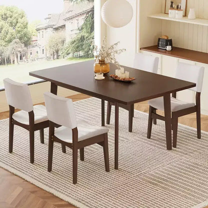 Crawford – Ensemble salle à manger moderne 5 pièces – Table rectangulaire en bois massif et chaises rembourrées en lin – Sanzelize Design