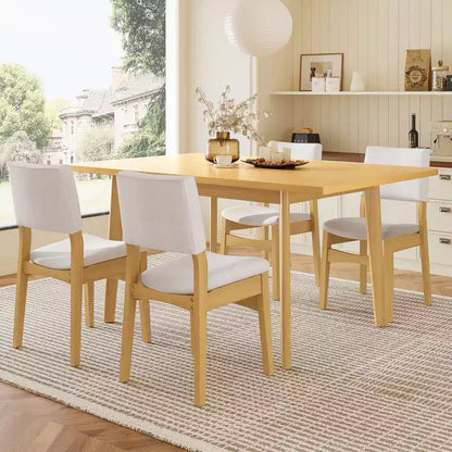 Crawford – Ensemble salle à manger moderne 5 pièces – Table rectangulaire en bois massif et chaises rembourrées en lin – Sanzelize Design