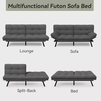 Canapé-futon 180 cm en mousse à mémoire de forme avec coussin détachable, canapé-lit futon convertible – Sanzelize Design